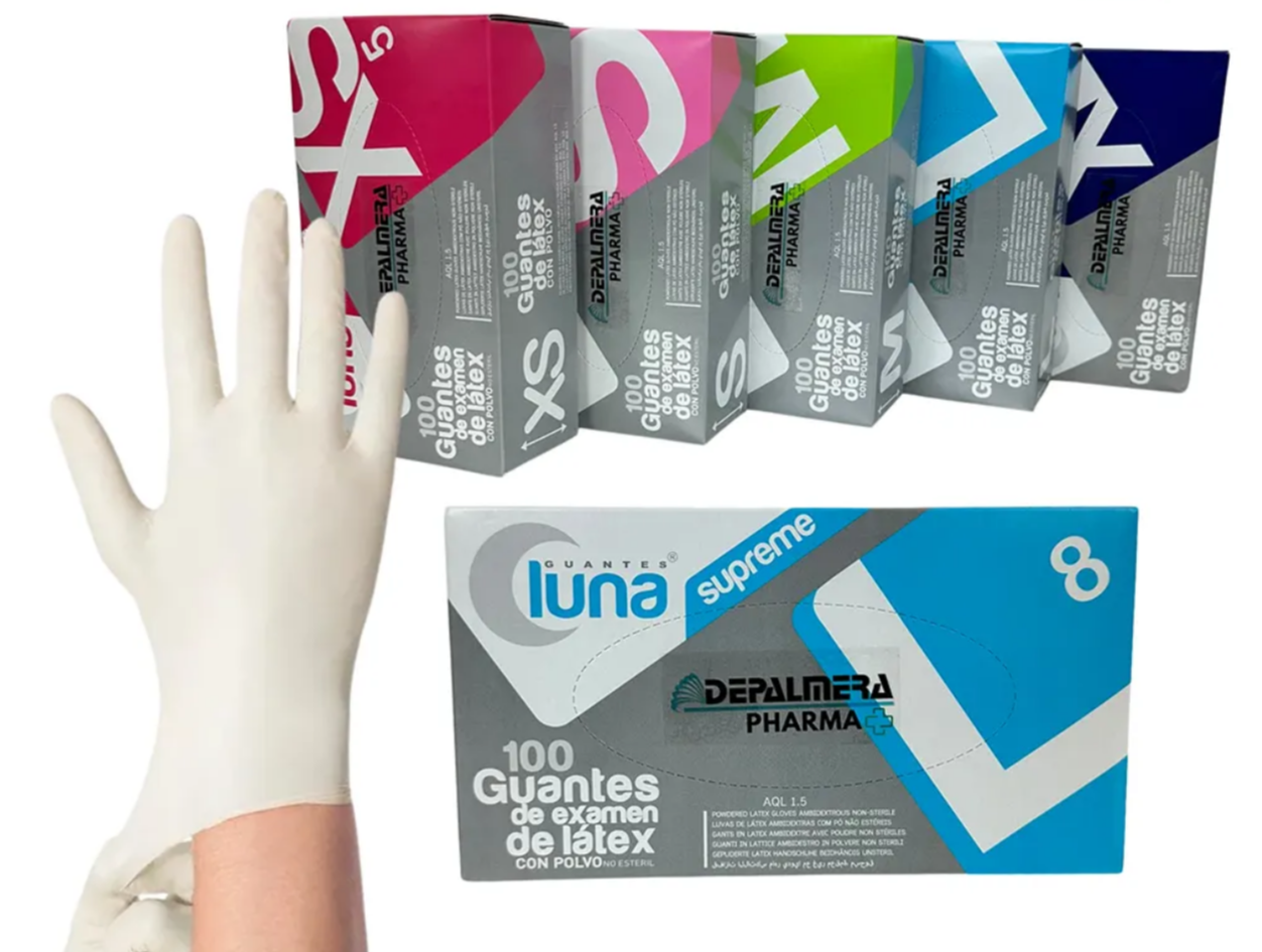 Guantes de látex sin polvo Talla L. Caja de 100 unidades