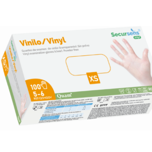 Guantes de vinilo sin polvo desechables Secursens. Talla S Caja de 100 unidades.